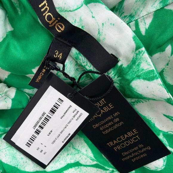 Maje Ecru Green Imfrime Floral Patterned Maxi Dress Size 34/XS - Picture 7 of 10